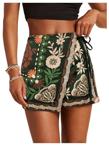 SweatyRocks Women's Boho Mini Skirts Floral Shorts Tie Side Wrap Elastic Waist Summer Skorts Beac... | Amazon (US)
