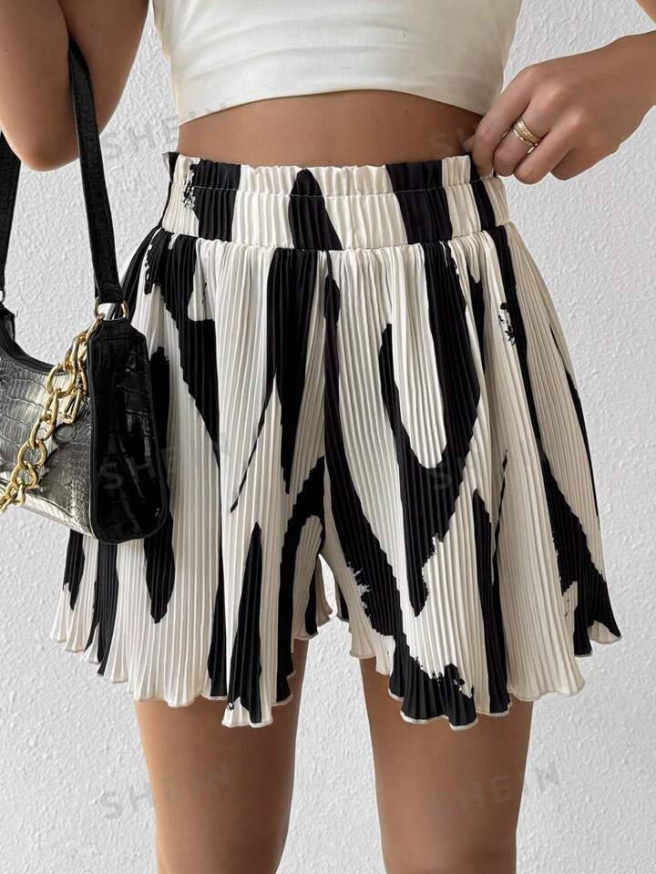 SHEIN Privé Elastic Waist Pattern Printed Shorts | SHEIN