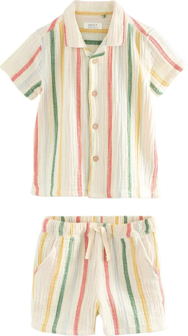 NEXT Kids' Stripe Cotton Seersucker Camp Shirt & Drawstring Shorts Set | Nordstrom | Nordstrom