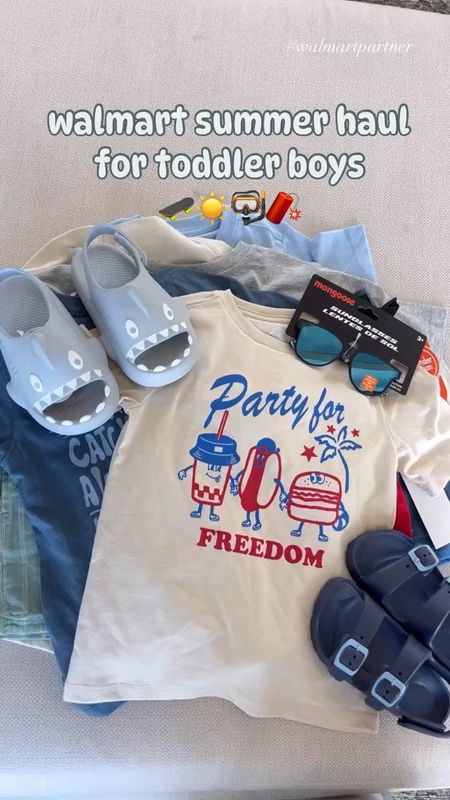 Summer boys clothes haul 🩵 stocked up on some swimsuits, sandals, tees, shorts & pajamas for my boys this summer! 

Toddler boy outfit, boys clothes, boys outfit, little boy outfit, shark sandals, boys sandals, boys sunglasses, toddler boy swimsuit, boys swimsuit, boys graphic tee, Walmart, Christine Andrew 
@walmart #walmartpartner #walmartfashion

#LTKfindsunder50 #LTKkids #LTKVideo