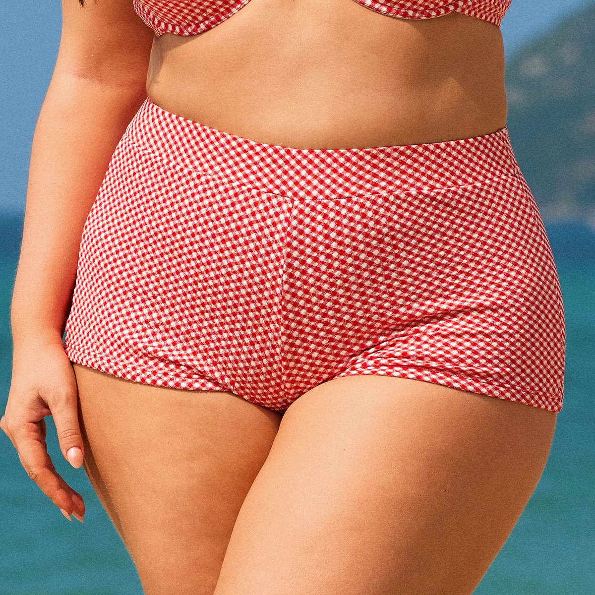 Red Gingham Plus Size Bikini Bottom & Reviews - Red - Sustainable Plus Size Bikinis | BERLOOK | BERLOOK
