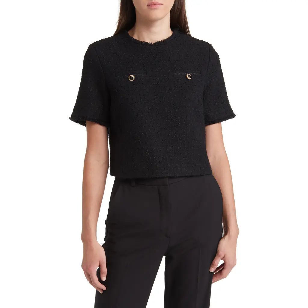 Ted Baker London Katyyj Short Sleeve Tweed Top in Black at Nordstrom Rack, Size 3 (Fits Like 8 Us) | Nordstrom Rack