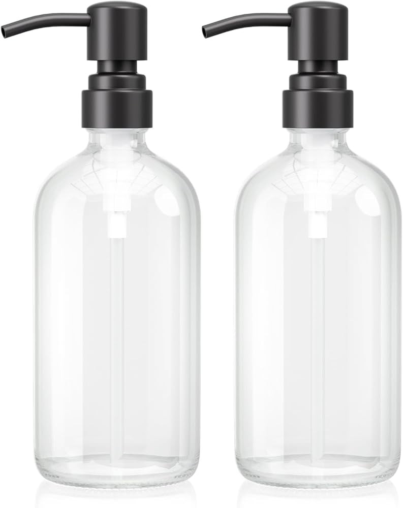AmazerBath Soap Dispenser, 2 Pack Glass Soap Dispenser with Stainless Steel Pump, 17 Oz Bathroom ... | Amazon (US)