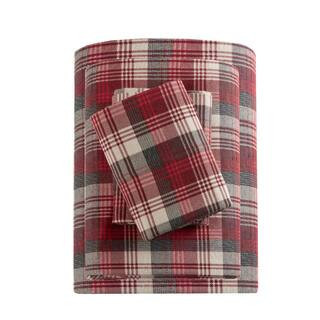 Cotton Flannel 4-Piece Red Plaid King Sheet Set | The Home Depot