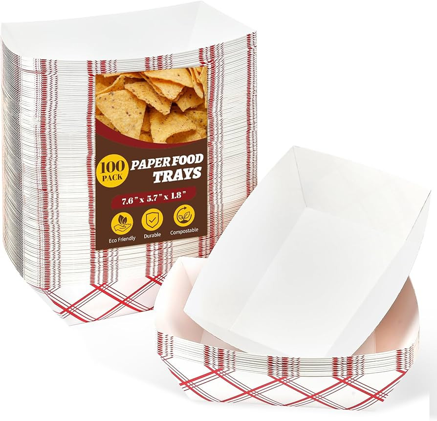 Ocmoiy 100 Pack 3lb Kraft Paper Food Trays, Heavy Duty Food Boats Disposable Food Serving Tray Fo... | Amazon (US)