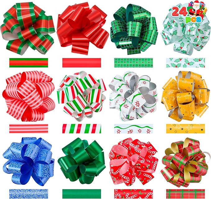 JOYIN 24 PCS Christmas Wrap Ribbon Pull Bows (5" Wide); Easy and Fast Gift Wrapping Accessory for... | Amazon (US)
