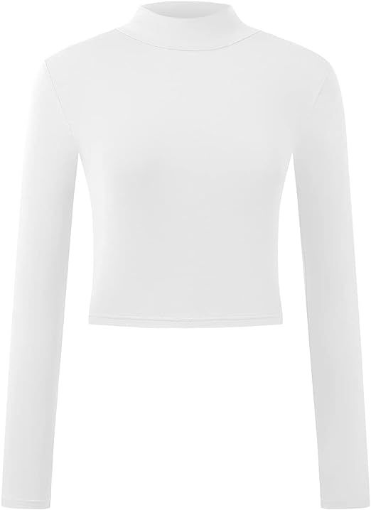 KLOTHO Lightweight Mock Turtleneck Crop Tops Long Sleeve Casual Base Layer for Women or Teen Girl... | Amazon (US)