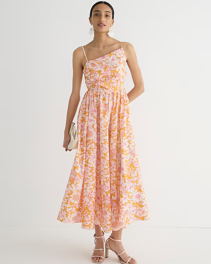 Collection side-cutout midi dress in orange floral cotton poplin | J. Crew US