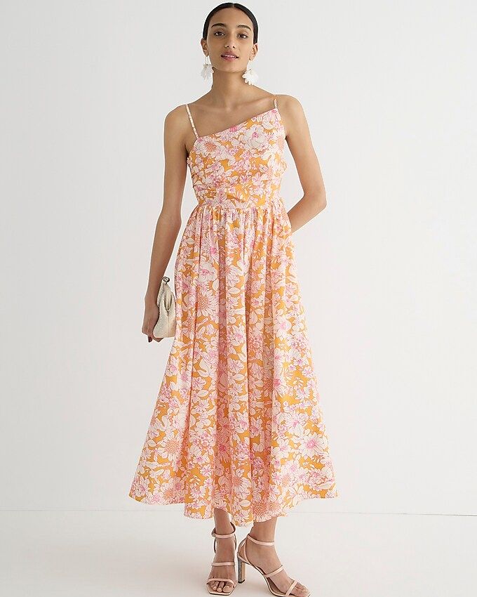Collection side-cutout midi dress in orange floral cotton poplin | J.Crew US