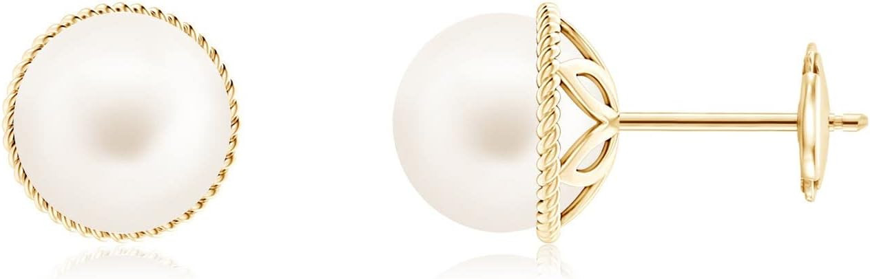 ANGARA Freshwater Pearl Solitaire Earrings for Women | Round Freshwater Cultured Pearl Stud Earri... | Amazon (US)