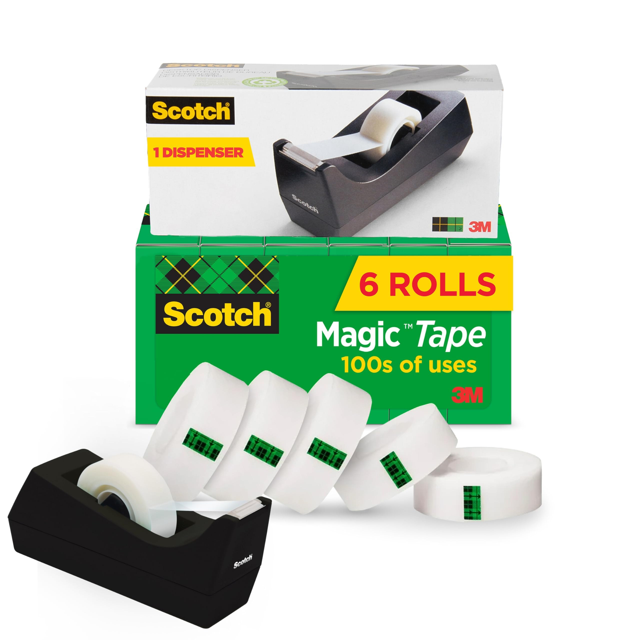Scotch Magic Tape, Invisible, Holiday Supplies and Gift Wrap Tape, 6 Rolls with Dispenser, 3/4 x ... | Amazon (US)