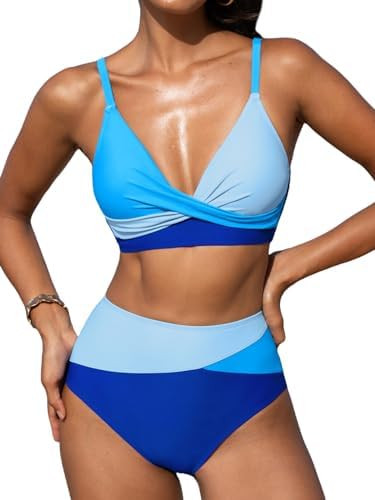 CUPSHE Women's Bikini Sets Two Piece Swimsuit High Waisted V Neck Twist Front Adjustable Spaghett... | Amazon (US)