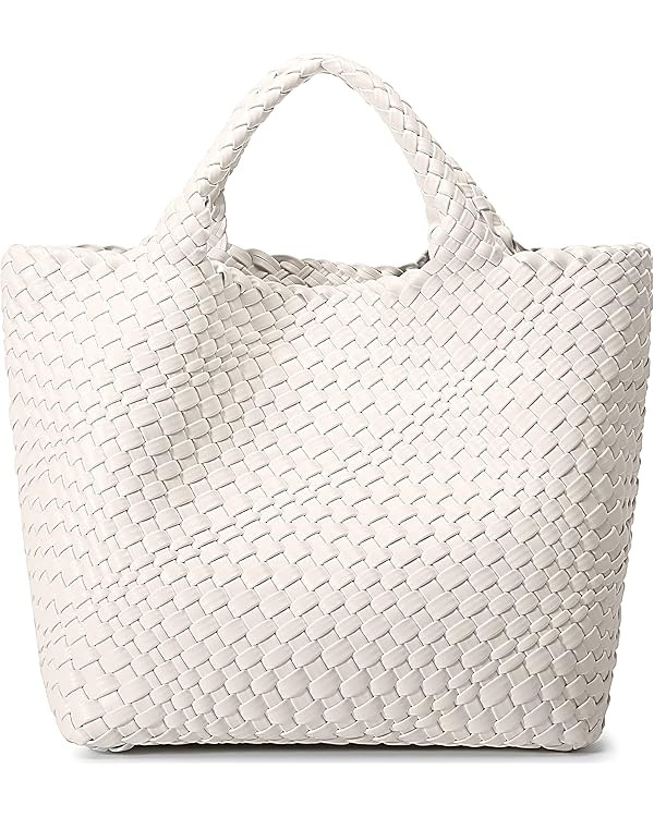 Woven Bag for Women, Vegan Leather Tote Bag Large Summer Beach Travel Handbag and Purse Retro Han... | Amazon (US)