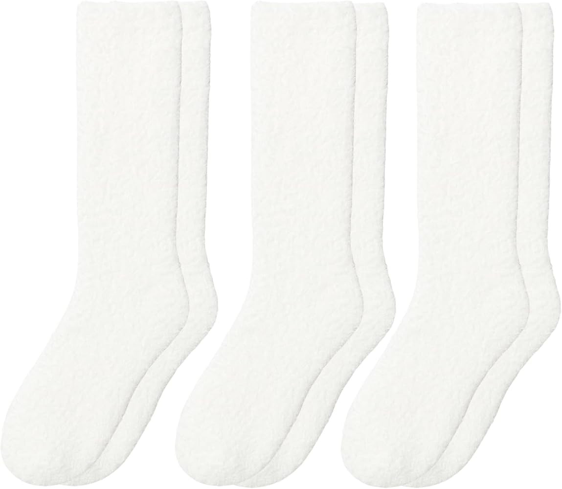 WaySoft All White Fuzzy Socks for Women or Girls Soft & Cozy Warm Sleep Lounge Socks Pack | Amazon (US)