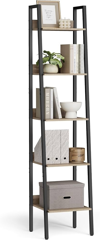 VASAGLE Bookshelf, 5-Tier Narrow Bookcase, Ladder Shelf for Home Office, Living Room, Bedroom, Ki... | Amazon (US)