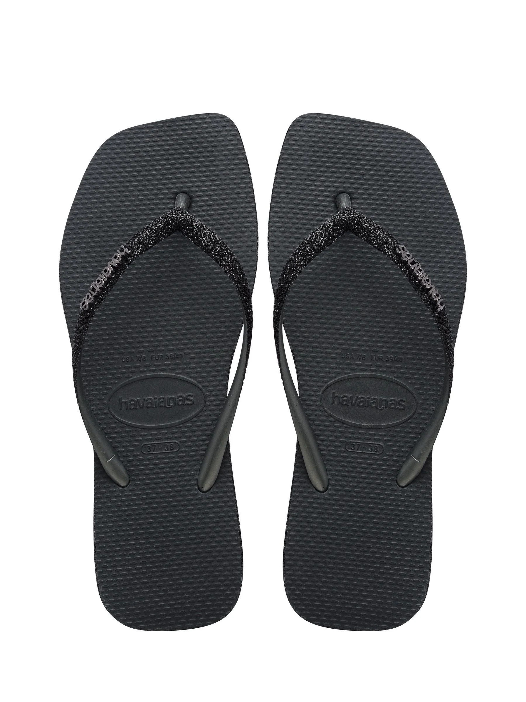 Havaianas Havaianas Black Slim Square Sparkle Flip Flops | Next US