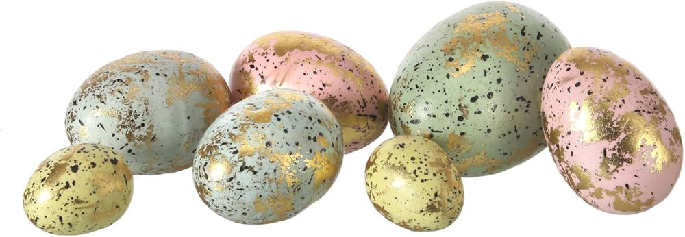 One Holiday Way Set of 7 2-Inch Multicolor Gilded Pastel Gold Leaf Easter Eggs in Mesh Bag – De... | Amazon (US)