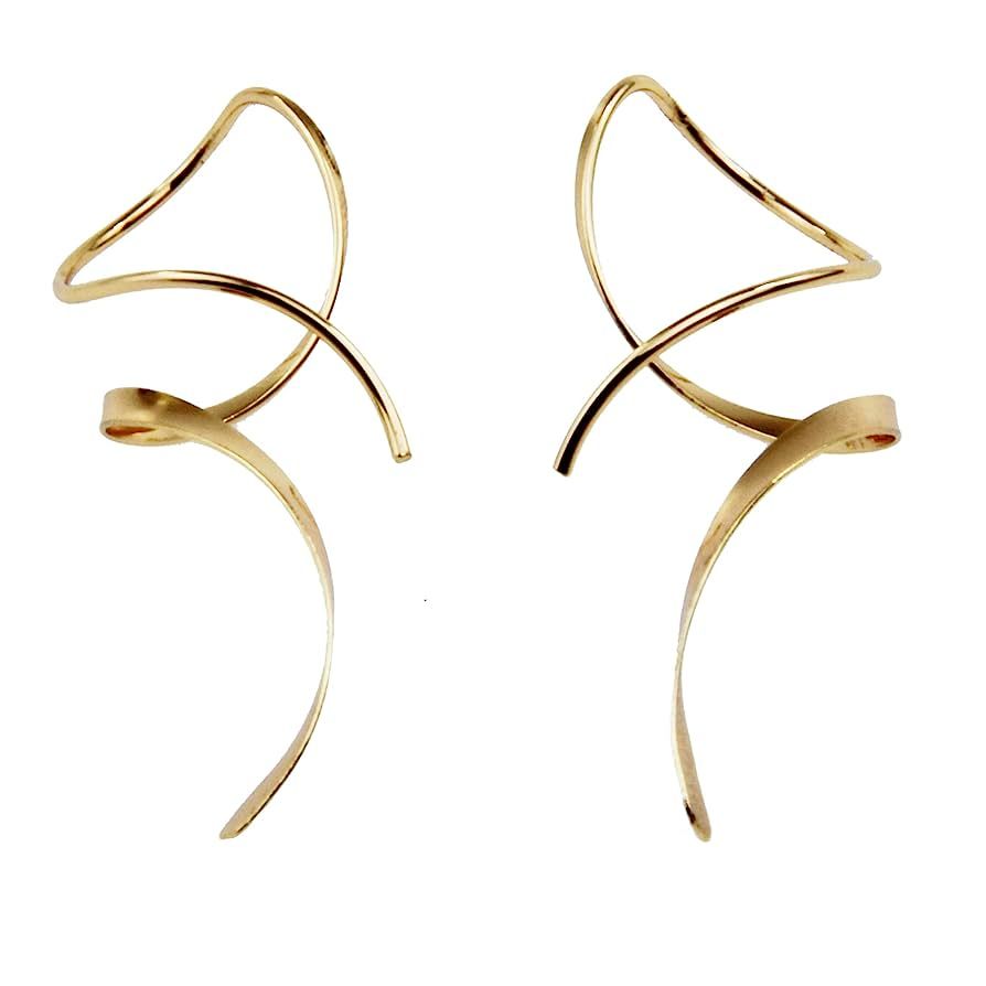 Earrings for Women Spiral threader earrings 14K gold earrings hand bent dangle earrings for women... | Amazon (US)