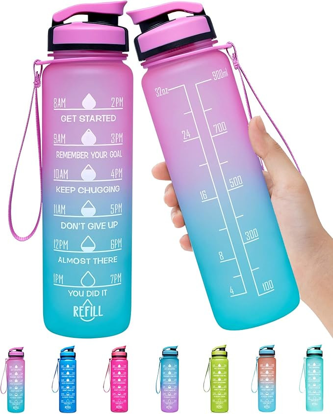 Elvira 32oz Large Water Bottle with Motivational Time Marker & Removable Strainer,Fast Flow BPA F... | Amazon (US)