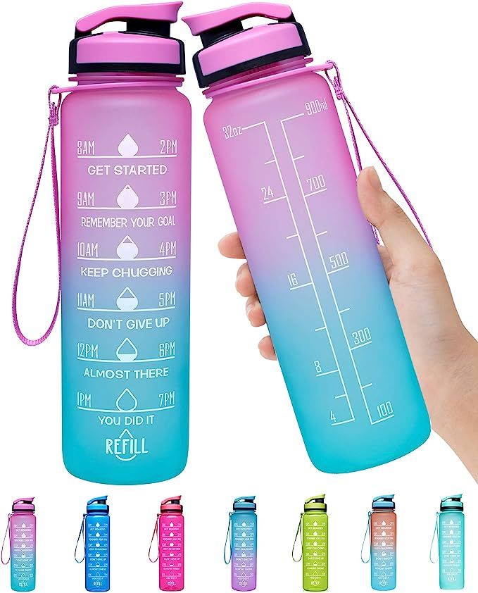 Elvira 32oz Large Water Bottle with Motivational Time Marker & Removable Strainer,Fast Flow BPA F... | Amazon (US)