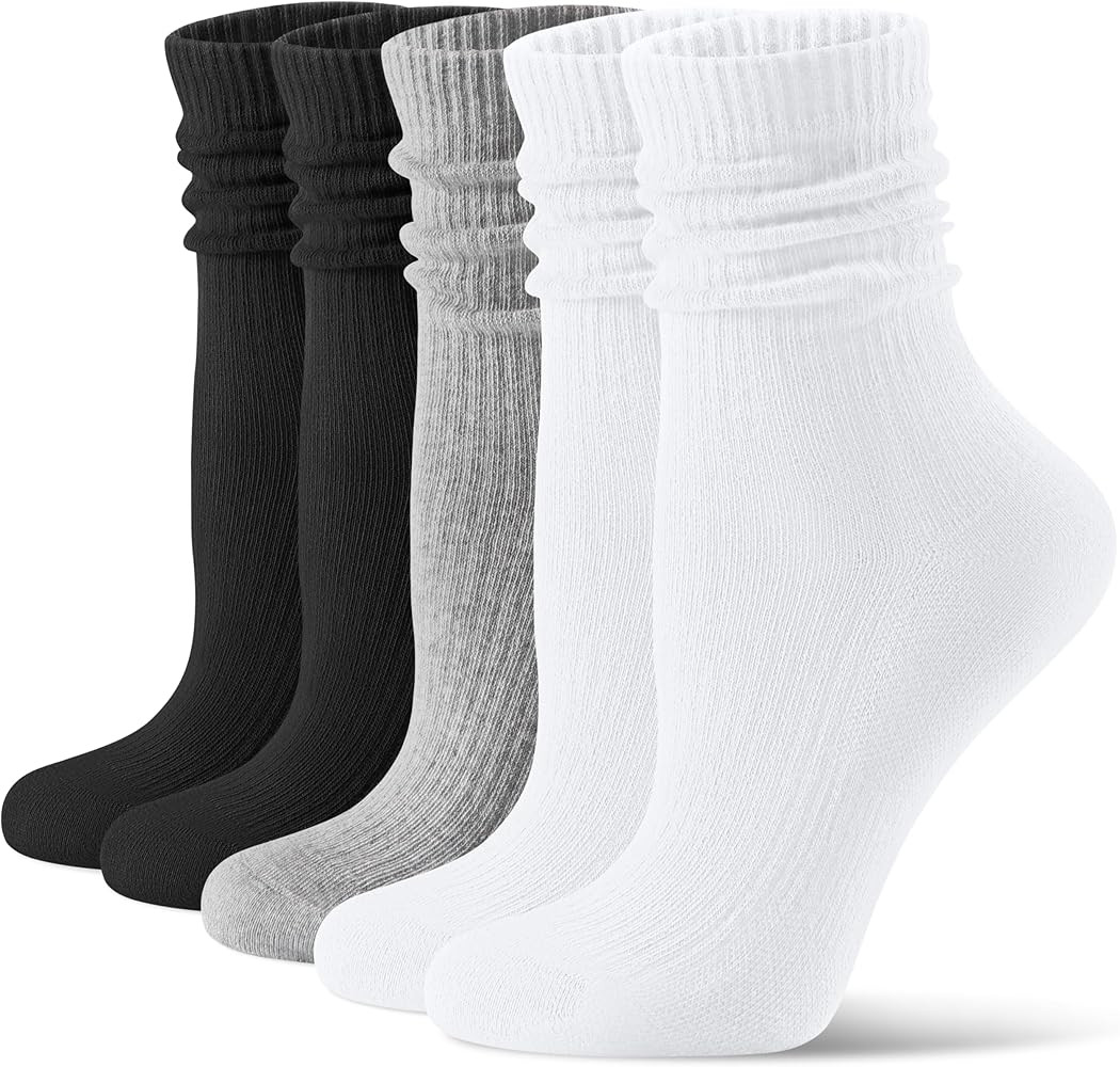 CS CELERSPORT Crew Socks for Women, 5 Pack Retro Cotton Casual Cushioned Slouchy Socks | Amazon (US)