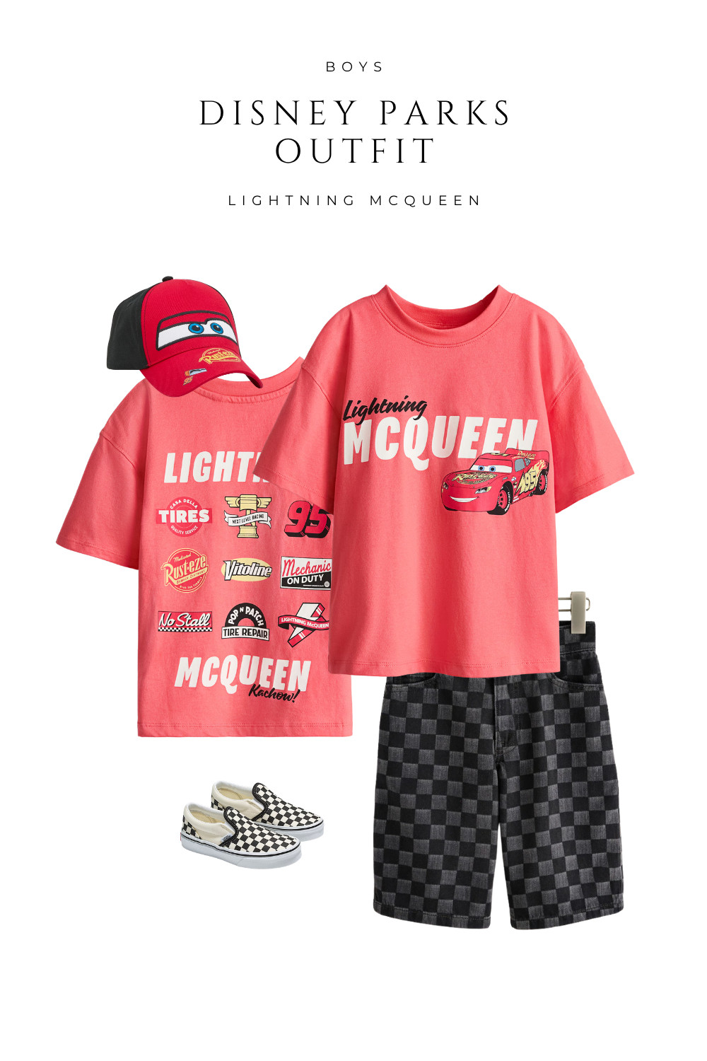  

 Boys Disney Parks outfit featuring Lightning McQueen. A fun Cars-inspired look with graphic tee options, checkered shorts, Vans slip-ons, and a matching hat. Perfect for a comfortable and stylish day at Disneyland or Disney World.

#LTKootd #LTKKids #LTKTravel
