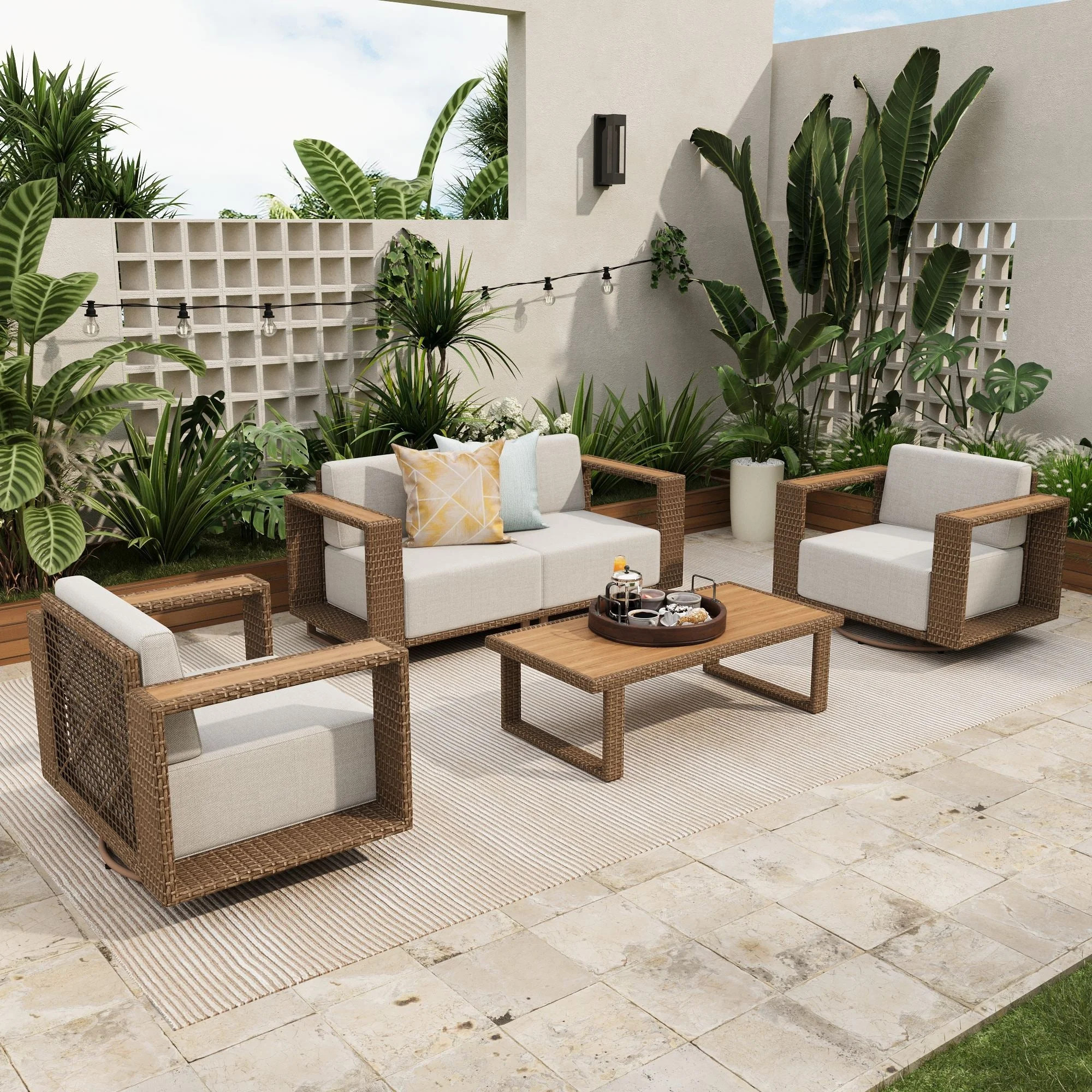Sophia & William 5 Pieces Wicker Patio Furniture Set 4-Seat Outdoor Cushioned Conversation Set wi... | Walmart (US)