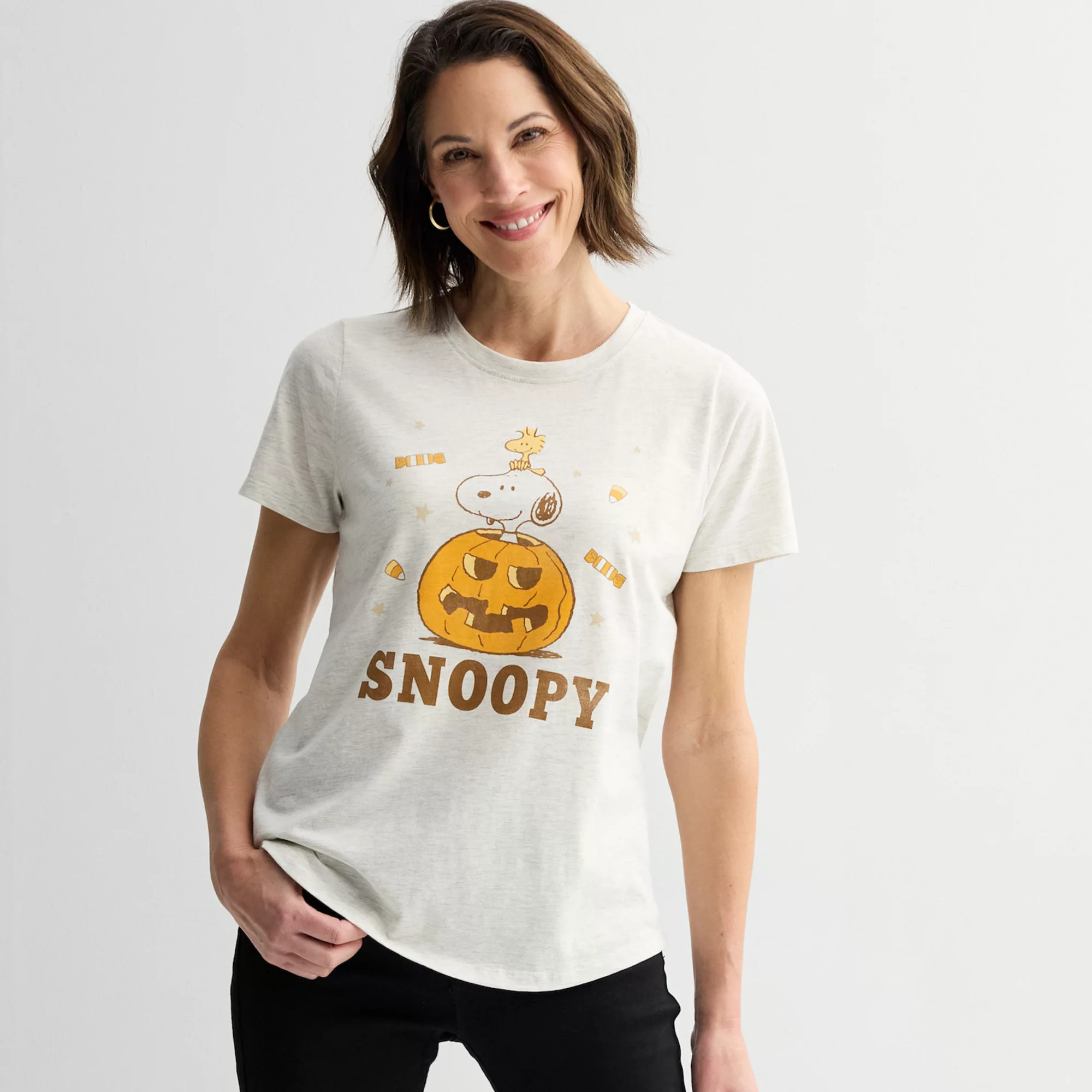 Women's Peanuts Snoopy And Woodstock Sitting In A Pumpkin Halloween Graphic Tee | Kohl's