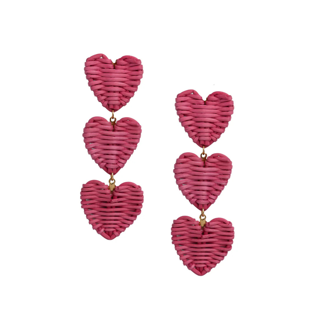 Triple Hot Pink Rattan Hearts | Neely Phelan