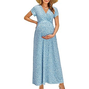 OUGES Maternity Maxi Dress Wrap Baby Shower Pregnancy Dresses for Photoshoot Maternity Outfits Su... | Amazon (US)