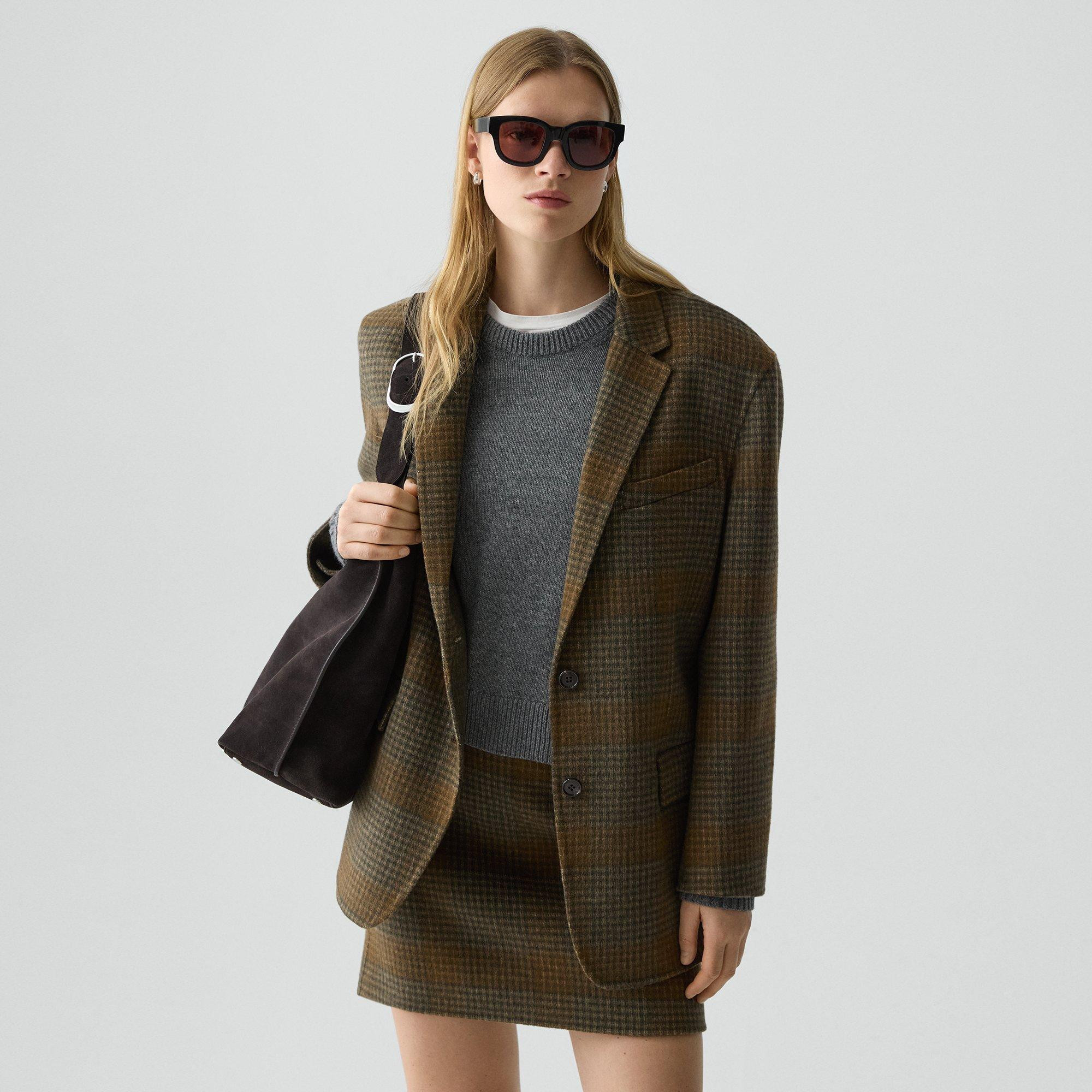 Oversized Blazer in Plaid Wool-Cashmere | Theory
