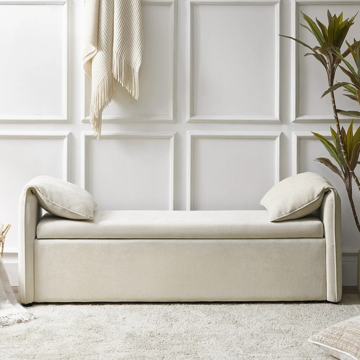 Aristides Modern 61''W Upholstered Storage Bench with Pillows Designed to Resemble Elephant Ears | Wayfair North America