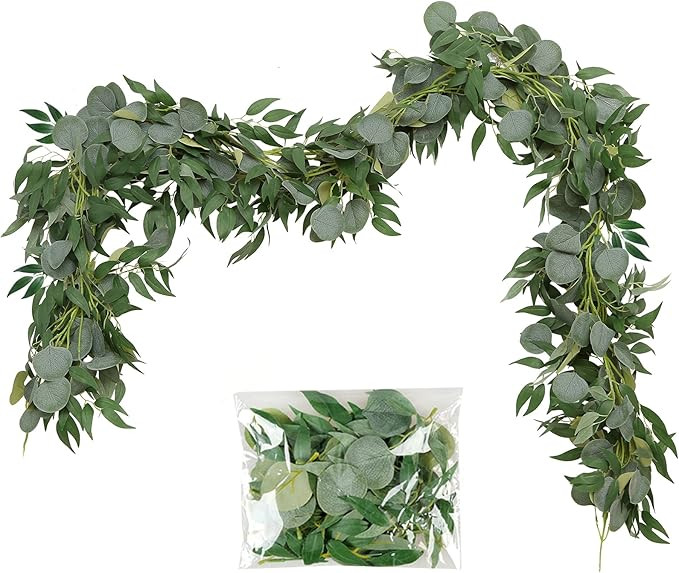 Greentime 2 Pack Greenery Garland 6.5 Feet Artificial Eucalyptus Garland with Willow Leaves for W... | Amazon (US)