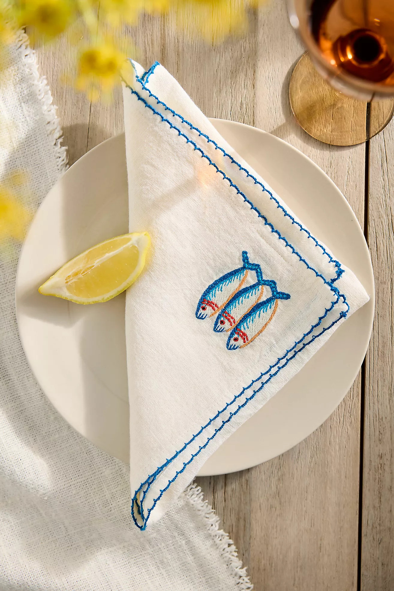 Embroidered Seafood Linen Napkins, Set of 2 | Anthropologie (US)