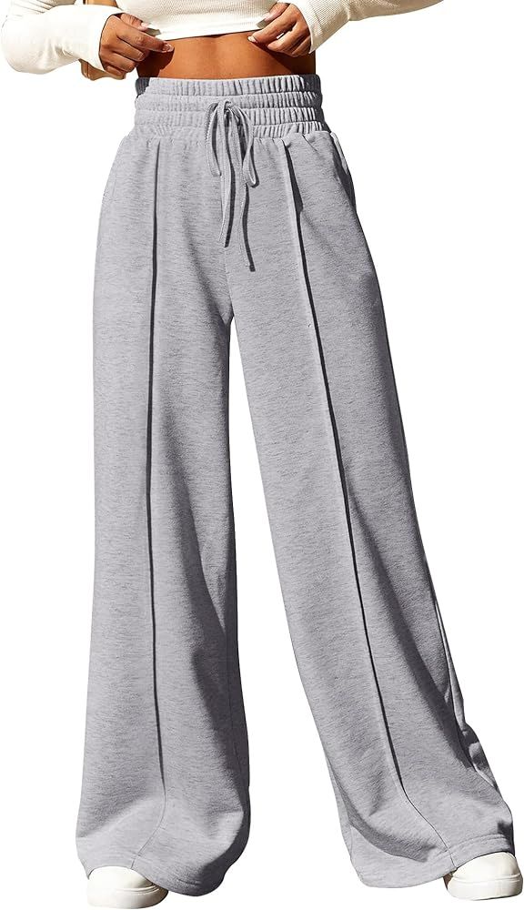 BTFBM Womens Wide Leg Sweatpants Casual Loose Solid Color Pants Comfy Lounge Joggers Baggy Sweatp... | Amazon (US)