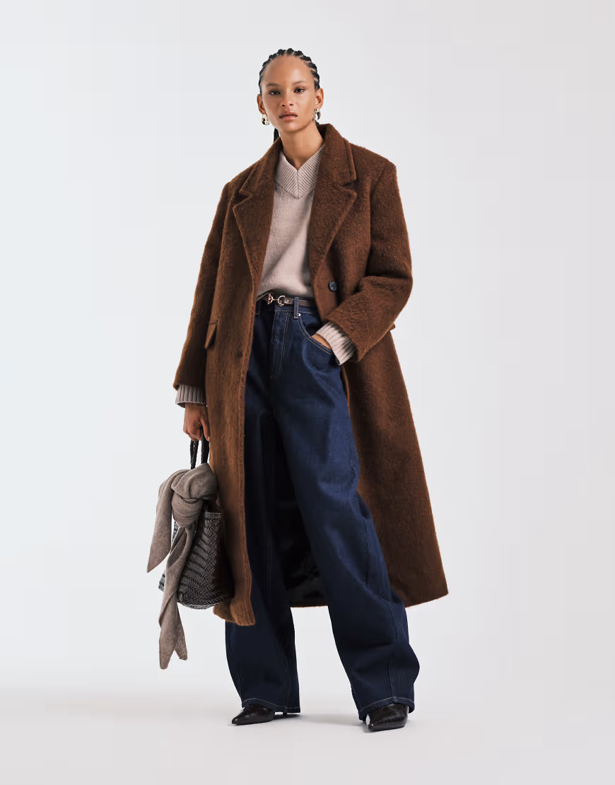 ASOS DESIGN premium brushed wool blend dad coat in toffee-Brown | ASOS (Global)