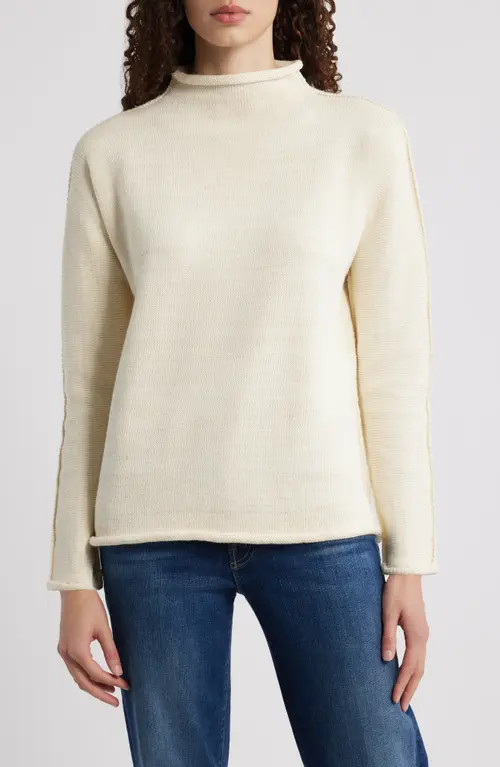Frank & Eileen Monterey Stripe Cotton Funnel Neck Sweater in Cream Gold Glitter at Nordstrom, Size Small | Nordstrom