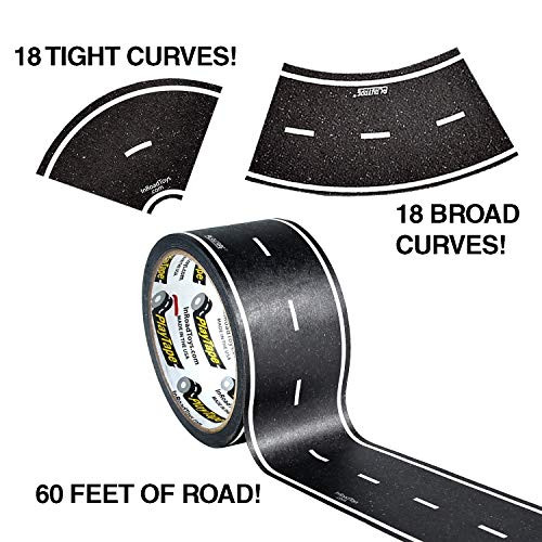 PlayTape 60' x 2" Black Road Starter Pack - Includes 2" Street Curves - Tape Toy Car Track for Kids  | Amazon (US)