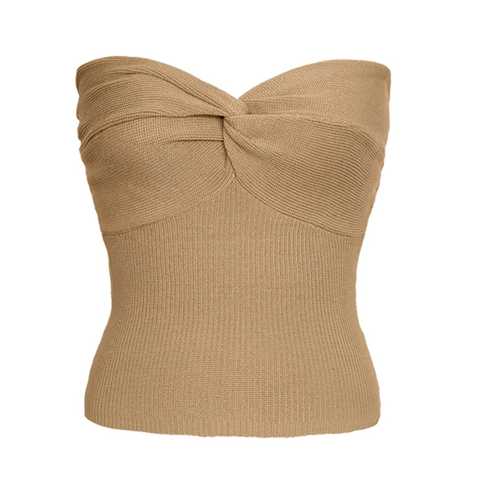 Women's Tube Top Summer Twisted Knot Front Knit Bandeau Strapless Ribbed Sleeveless Crop Tank Top... | Walmart (US)