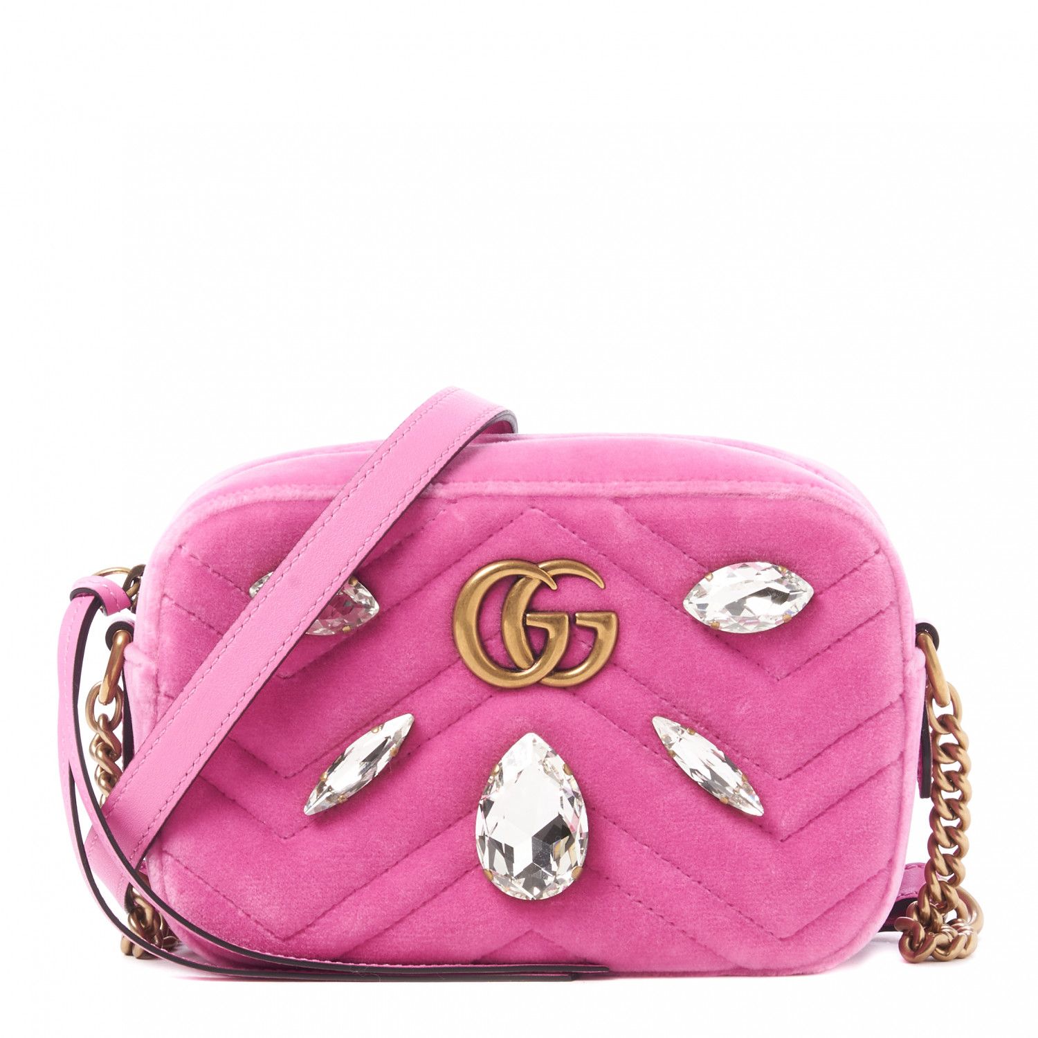 GUCCI

Velvet Matelasse Marquise Crystals Mini GG Marmont Chain Shoulder Bag Pink | Fashionphile