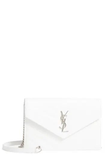 Women's Saint Laurent Quilted Calfskin Leather Wallet On A Chain - White | Nordstrom