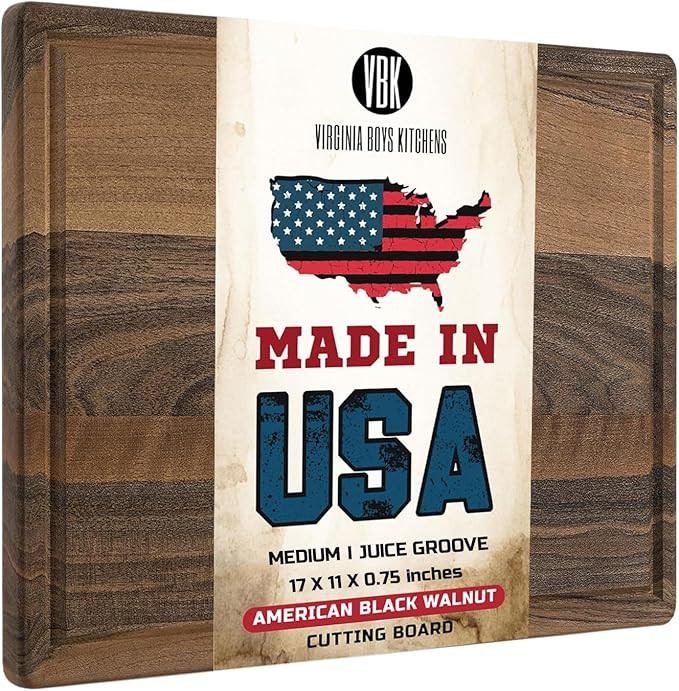 Made in USA Black Walnut Wood Cutting Board by Virginia Boys Kitchens - Butcher Block Wooden Carv... | Amazon (US)
