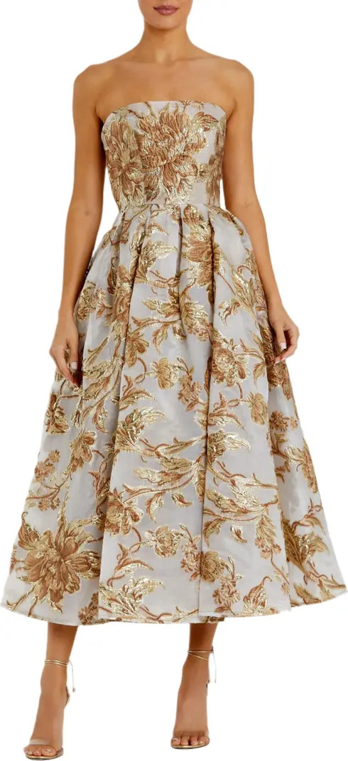 Strapless Brocade Midi Dress with Pockets | Nordstrom