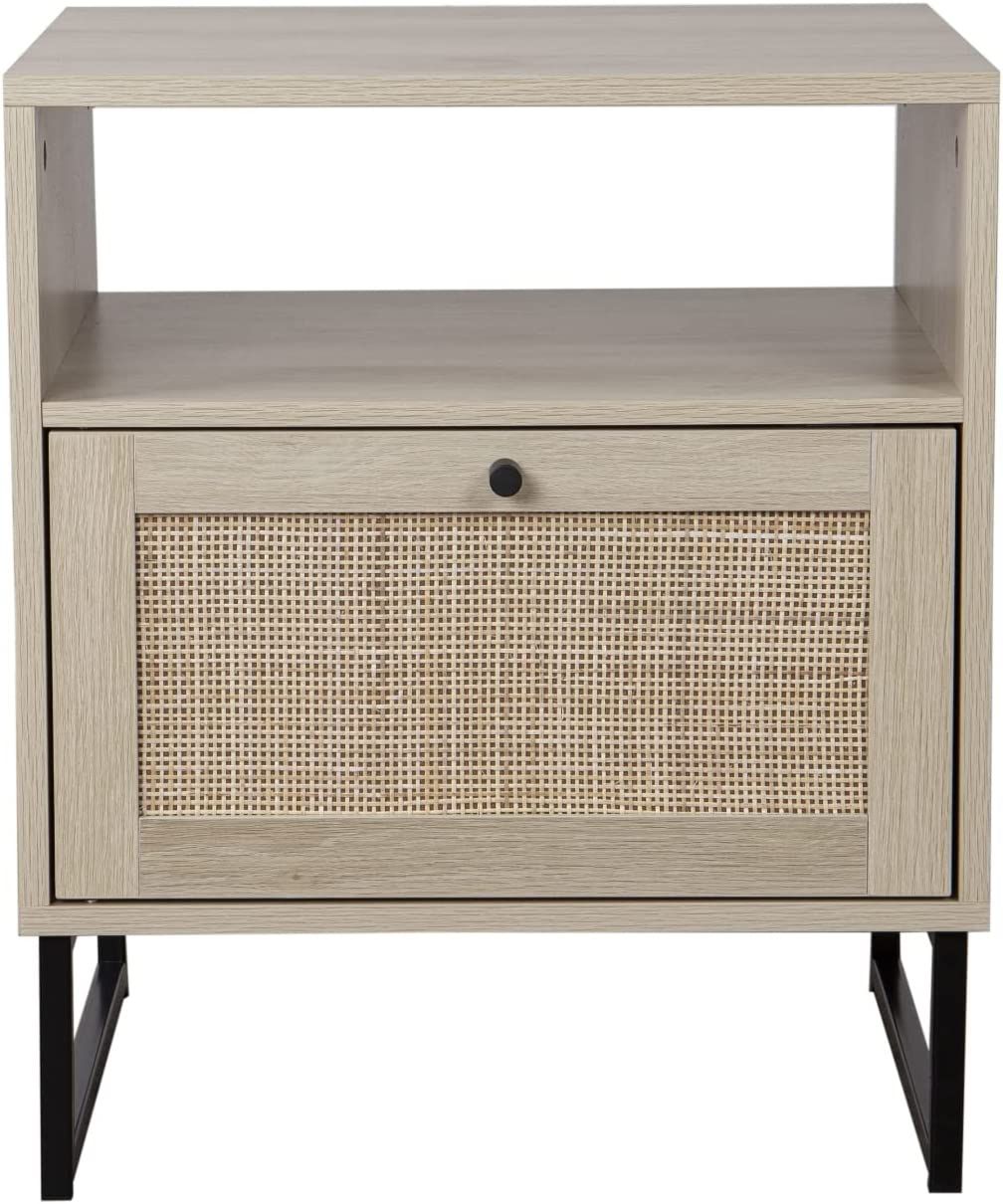 Nathan James Mina Rattan Wood End Side Accent Table Nightstand with Storage for Living Room or Be... | Amazon (US)