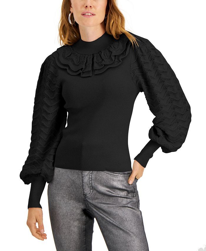 INC International Concepts Ruffled Puffed Sleeve Sweater Top, Created for Macy's & Reviews - Swea... | Macys (US)