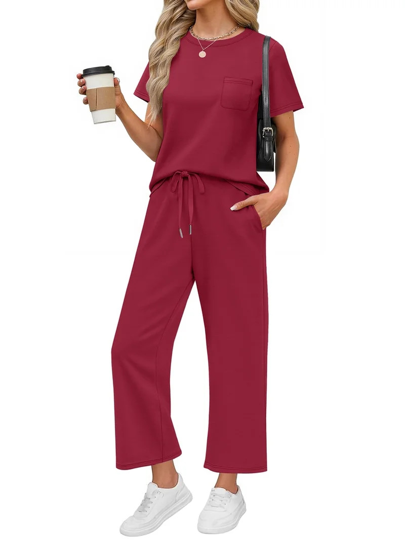 Fantaslook 2 Piece Sets for Women Casual Summer Travel Vacation Outfits Short Sleeve Tops Wide Le... | Walmart (US)