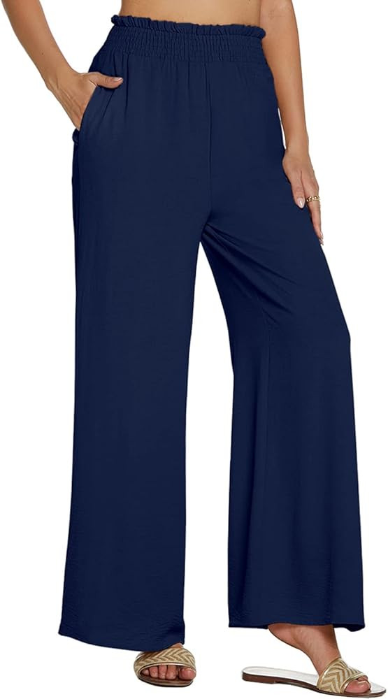 Panadila Women's Smocked Wide Leg Pants with Pockets High Waisted Palazzo Pants Casual Flowy Loun... | Amazon (US)