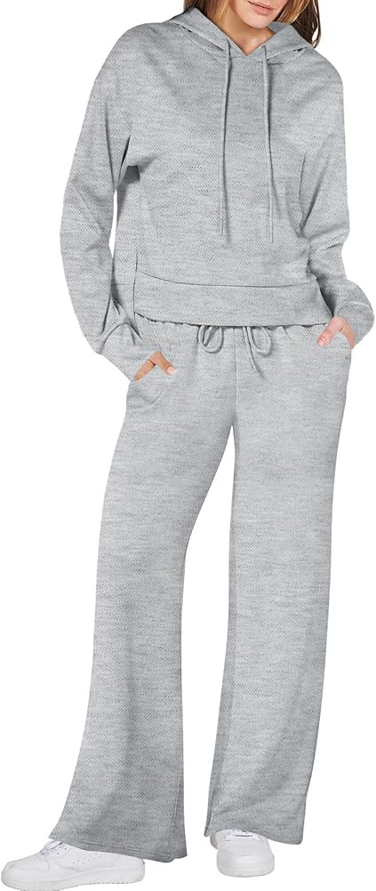 Becotal 2 Piece Outfits for Women Sweatsuit Sets Long Sleeve Crop Hoodies And Wide Leg Sweatpant ... | Amazon (US)