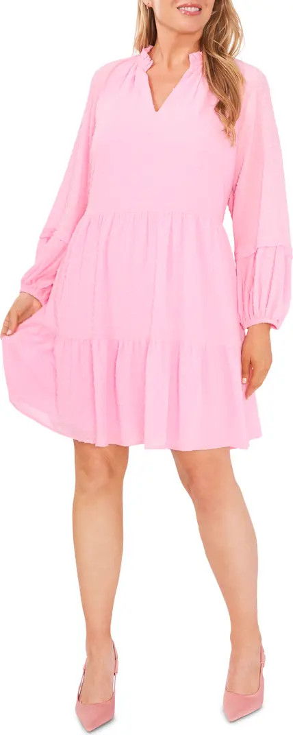 Long Sleeve Clip Dot Babydoll Dress | Nordstrom