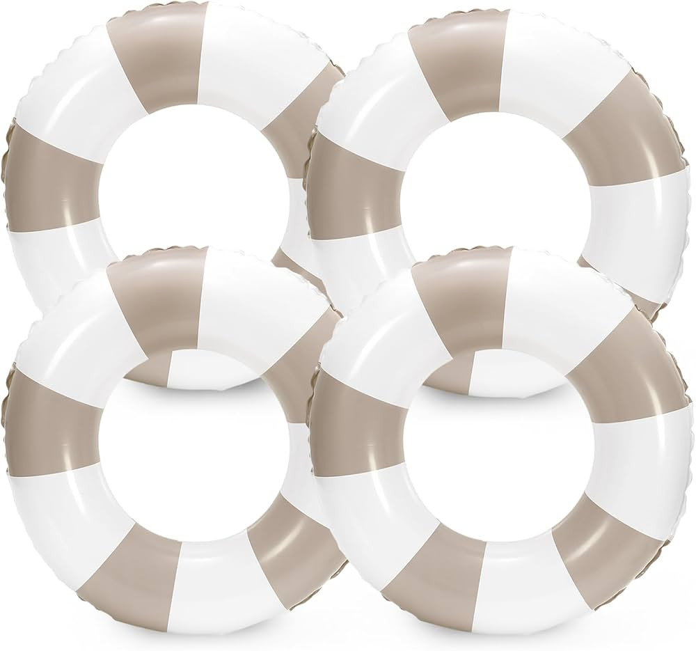 Amazon.com: Whaline 4 Pcs White Tan Inflatable Swimming Float Toys Swim Rings Striped Prints Pool... | Amazon (US)